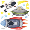 Rockets Wall Decals, Astronauts, Aliens, Outer Space Decals, Spaceship Star Planet Wall Decals, Eco-Friendly Wall Decals