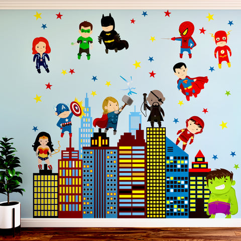 Superheroes and Superhero City Wall Decal Superhero Decals Fabric Eco-friendly Repositionable Superhero Decals
