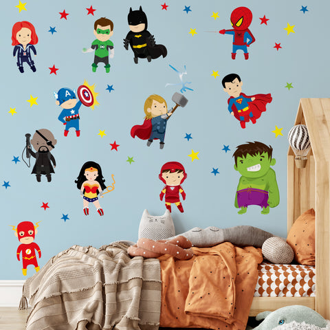 Superhero Wall Decals Superhero Kids Fabric Eco-friendly Repositionable Superhero Decals