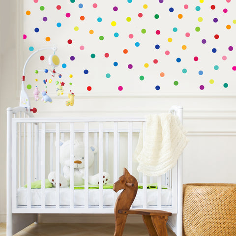 121 Mini 2 inch Rainbow Colors Polka Dot Fabric Wall Decals Repositionable, Peel and Stick - Wall Dressed Up