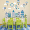 Large Town Wall Decals, Hot Air Balloons & Cloud Wall Decals, Nursery Wall Decals, Eco Friendly Removable Wall Stickers Col. 2