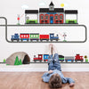 2 Freight Trains, Train Station and Tunnel Wall Decals with Straight & Curved Railroad Track Col.1