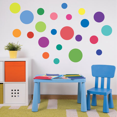 23 Multi-sized Rainbow Colors Polka Dot Decals - Wall Dressed Up