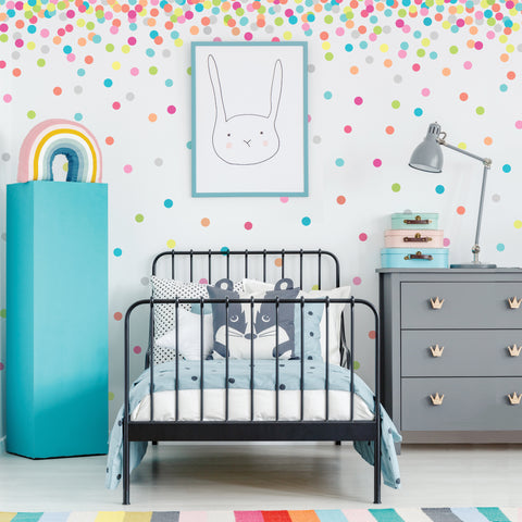 Dot Wall Decals, 2" Candy Confetti Rainbow Polka Dot Decals, Nursery Wall Decals Eco Friendly Peel and Stick Fabric Dot Decals - Wall Dressed Up