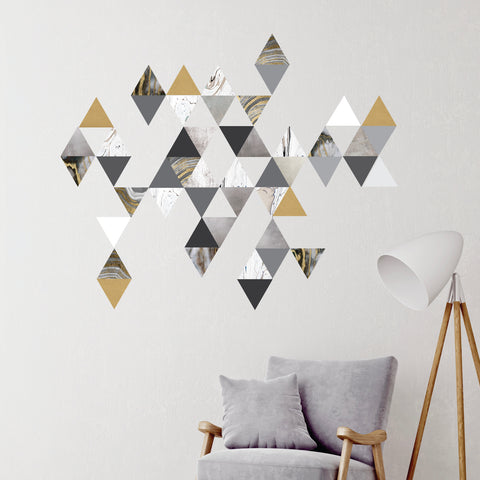 45 Modern Gold Gray Marble Decals and 6 Metallic Gold Vinyl Triangle Decals - Wall Dressed Up