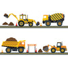 Four Construction Vehicle Wall Decals with Straight Gray Road, Eco-Friendly Fabric Wall Stickers - Wall Dressed Up