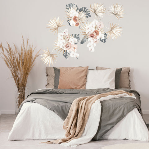 Boho Tropical Flower Wall Decals, Botanical Wall Decals, Tropical Leaf Wall Decals
