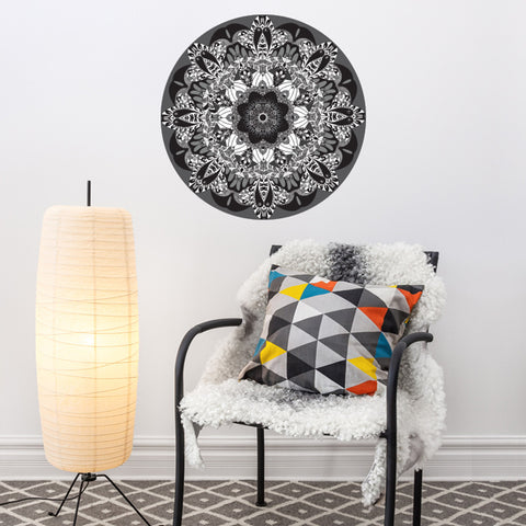 Black and White Boho Mandala Fabric Wall Decal 24" or 36" - Wall Dressed Up