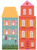 Girl's Dollhouse Town Wall Decals with Flower Border, Eco-Friendly Flower Wall Stickers, CItyscape Wall Decals, Girls Wall Decals - Wall Dressed Up