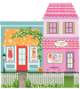 Girl's Dollhouse Town Wall Decals with Flower Border, Eco-Friendly Flower Wall Stickers, CItyscape Wall Decals, Girls Wall Decals - Wall Dressed Up