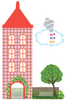 Girl's Dollhouse Town Wall Decals with Flower Border, Eco-Friendly Flower Wall Stickers, CItyscape Wall Decals, Girls Wall Decals - Wall Dressed Up