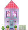 Girl's Dollhouse Town Wall Decals with Flower Border, Eco-Friendly Flower Wall Stickers, CItyscape Wall Decals, Girls Wall Decals - Wall Dressed Up