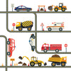 Construction and Emergency Vehicle Wall Decals with Straight and Curved Gray Road - Wall Dressed Up