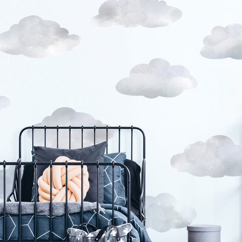 Large Gray Watercolor Cloud Wall Decals, Clouds Wall Stickers, Nursery Wall Decals, Peel and Stick Fabric Removable Wall Stickers Col 1