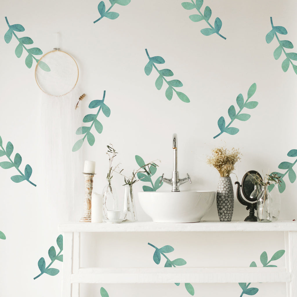 Watercolor Leaves, Leaf Wall Decals, Botanical Wall Stickers, Repositi