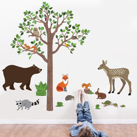 Large Woodland Animals with Tree Wall Decals, Removable Eco-Friendly Wall Stickers - Wall Dressed Up