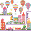 Girl's Dollhouse Town Wall Decals, Hot Air Balloons, Cars, and Straight & Curved Purple Road - Wall Dressed Up