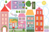 Girl's Dollhouse Town Wall Decals with Flower Border, Eco-Friendly Flower Wall Stickers, CItyscape Wall Decals, Girls Wall Decals - Wall Dressed Up