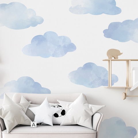 Large Blue Watercolor Cloud Wall Decals, Clouds Wall Stickers, Nursery Wall Decals-Wall Dressed Up
