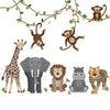 Large Safari Animals and Monkey Wall Decals, Jungle Animal Wall Stickers, Unisex Nursery Wall Decals, Peel and Stick Removable Fabric Decals - Wall Dressed Up