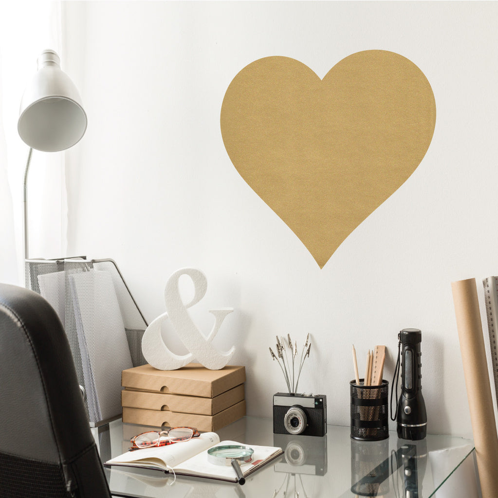 Large Metallic Gold or Silver Heart Vinyl Wall Decal