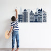 Cityscape Wall Decals, Navy, Gray and White City Skyline Fabric Wall Stickers - Wall Dressed Up