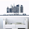 Cityscape Wall Decal, Navy, Gray & White City Skyline with Cars and City Street - Wall Dressed Up