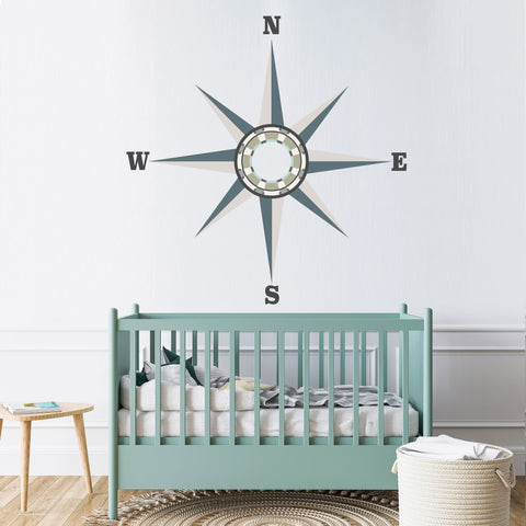 Large Neutral Nautical Compass Wall Decal, Eco Friendly Removable and Reusable Fabric Wall Sticker - Wall Dressed Up