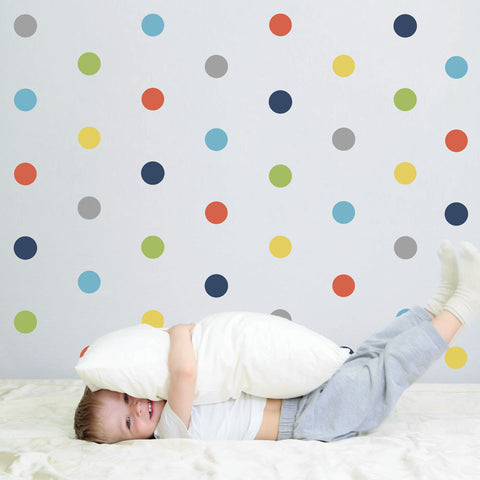 36 Polka Dot Wall Decals, Navy Orange Gray Yellow Green Eco-Friendly 4" Dot Fabric Wall Stickers - Wall Dressed Up