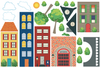 Unisex Busy Town Decals, Girls and Boys Town Decals w/ Adventure Cars plus 30 ft Straight and Curved Gray & White Road Wall Stickers