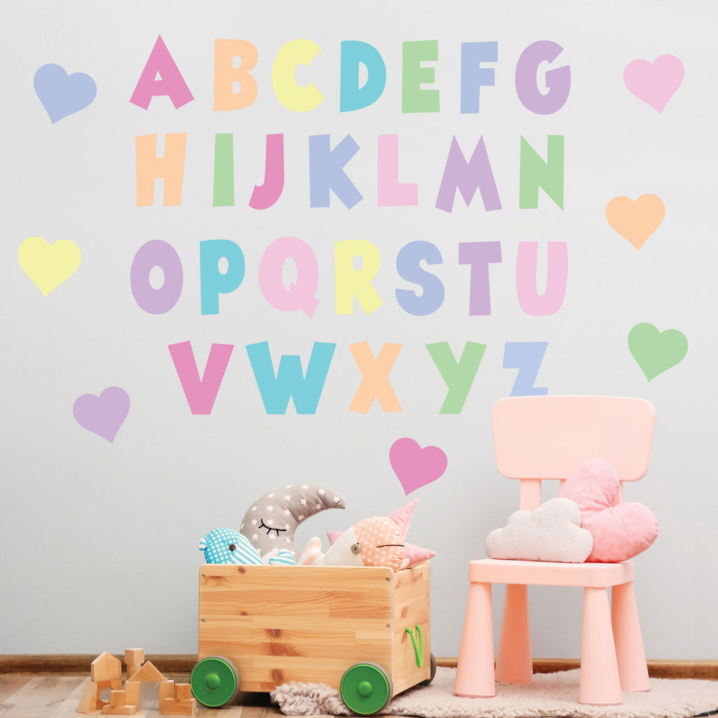 Alphabet and Number Wall Stickers Rainbow Alphabet Wall Decals ABC Wall  Decals PVC Free, No Odour Reusable Peel & Stick Fabric Decal 