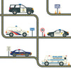 Five Police Vehicle Wall Decals, Straight & Curved Road, Eco-Friendly Fabric Wall Stickers - Wall Dressed Up