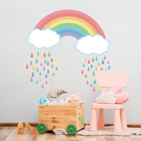 Pastel Rainbow with Raindrops Wall Decals, Rainbow Wall Decal, Nursery Wall Stickers - Wall Dressed Up