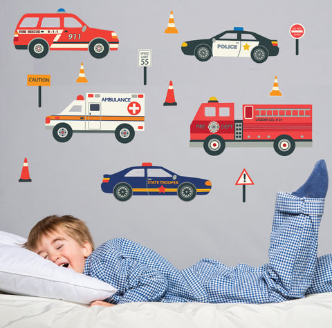 Emergency Vehicle Wall Decals, Eco-Friendly Reusable Fabric Wall Stickers - Wall Dressed Up