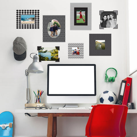5 Black & White Photo Frames, 2 Photo Corner Wall Decals - Wall Dressed Up