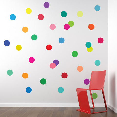 36 Rainbow Polka Dots Wall Decals, Confetti Dots Matte Fabric Removable and Reusable - Wall Dressed Up