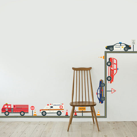 Emergency Vehicle EMS Wall Decals, Gray Straight Road, Eco-friendly Fabric Stickers - Wall Dressed Up