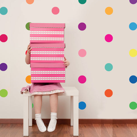 36 Rainbow of Colors Polka Dot Wall Decals, Eco Friendly Dot Wall Stickers