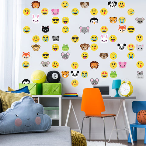 30 Animal Emoji plus 36 Emoji Fabric Wall Decals - Wall Dressed Up