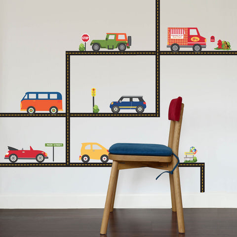 Adventure Car Wall Decals and Straight Road, Eco-Friendly Reusable Fabric Wall Stickers - Wall Dressed Up