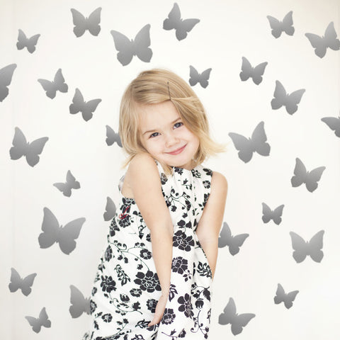 50 Metallic Silver or Gold Butterfly Vinyl Wall Decals - Wall Dressed Up
