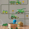 Green Tractors and Farm Truck Vehicles plus Straight and Curved Road, Tractor Wall Stickers Eco-friendly Wall Stickers