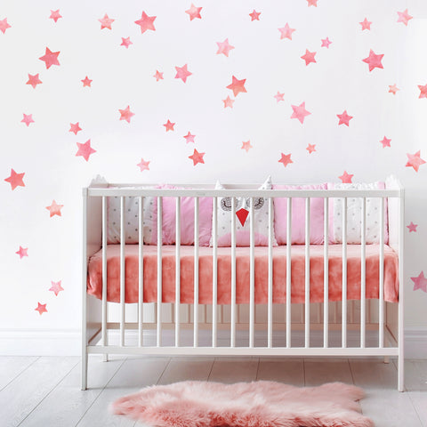 Multisized Watercolor Pink Star Wall Decals, Nursery Wall Decor, Star Wall Stickers, Eco Friendly Fabric Wall Decals