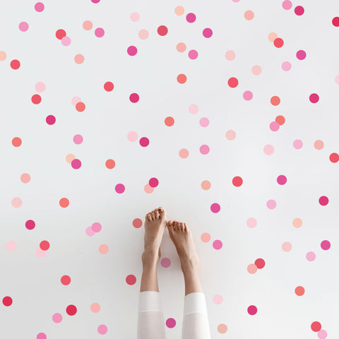 Mini 2" Millennial Pink Orange Polka Dot Wall Decals, Reusable Decals - Wall Dressed Up