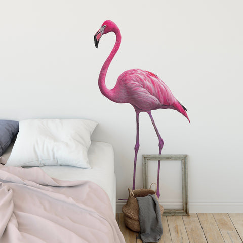 Pink Flamingo Wall Decal, Fabric Repositionable Tropical Flamingo Decals, Large Life-size - Wall Dressed Up