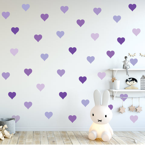 36 Purple Heart Wall Decals,  Repositionable Fabric Heart Wall Stickers - Wall Dressed Up