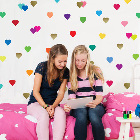 36 Rainbow Heart and 35 Gold Metallic Heart Wall Decals - Wall Dressed Up