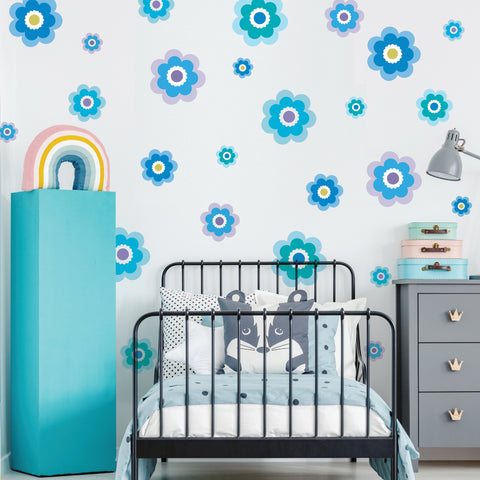 Retro Flower Wall Stickers Flower Power Wall Decals Girls Wall Decals Matte Eco Friendly Repositionable Floral Wall Decals Col 2
