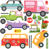 Unisex Busy Town Decals, Girls and Boys Town Decals w/ Adventure Cars plus 30 ft Straight and Curved Gray & White Road Wall Stickers