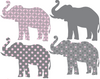 Eight Patterned Gray and Baby Pink Elephant Wall Decals, Eco-Friendly and Reusable Decals - Wall Dressed Up